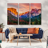 24519-MGV-CV-36X24-Yosemite Valley Sunset Wall Art – Majestic Mountain Landscape with Waterfall and Vibrant Sky, Nature Photography for Home or