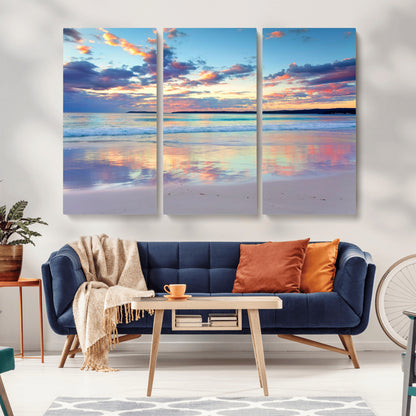 64882-MGV-CV-36X24-Tranquil Sunset Beach Wall Art – Panoramic Ocean Reflection Canvas Print, Calm Coastal Decor for Bedroom, Living Room or Office
