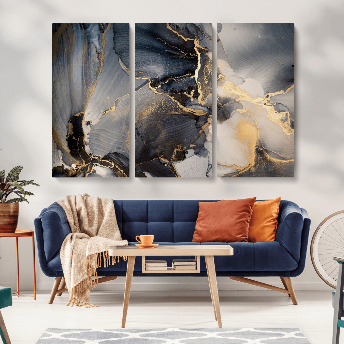 24068-MGV-CV-36X24-Luxury Abstract Wall Art – Gold & Gray Fluid Ink Painting Canvas, Modern Metallic Home Decor, Elegant Office or Living Room Accent