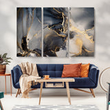 24068-MGV-CV-36X24-Luxury Abstract Wall Art – Gold & Gray Fluid Ink Painting Canvas, Modern Metallic Home Decor, Elegant Office or Living Room Accent