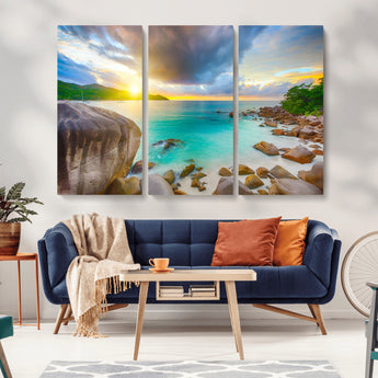 23769-MGV-CV-36X24-Tropical Beach Sunset Wall Art – Serene Ocean Canvas Print, Coastal Landscape Decor for Living Room, Bedroom or Office, Peaceful