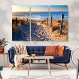 31889-MGV-CV-36X24-Sandy Beach Pathway Wall Art – Coastal Dune Fence and Ocean View Canvas Print, Relaxing Seaside Landscape Decor for Living Room or