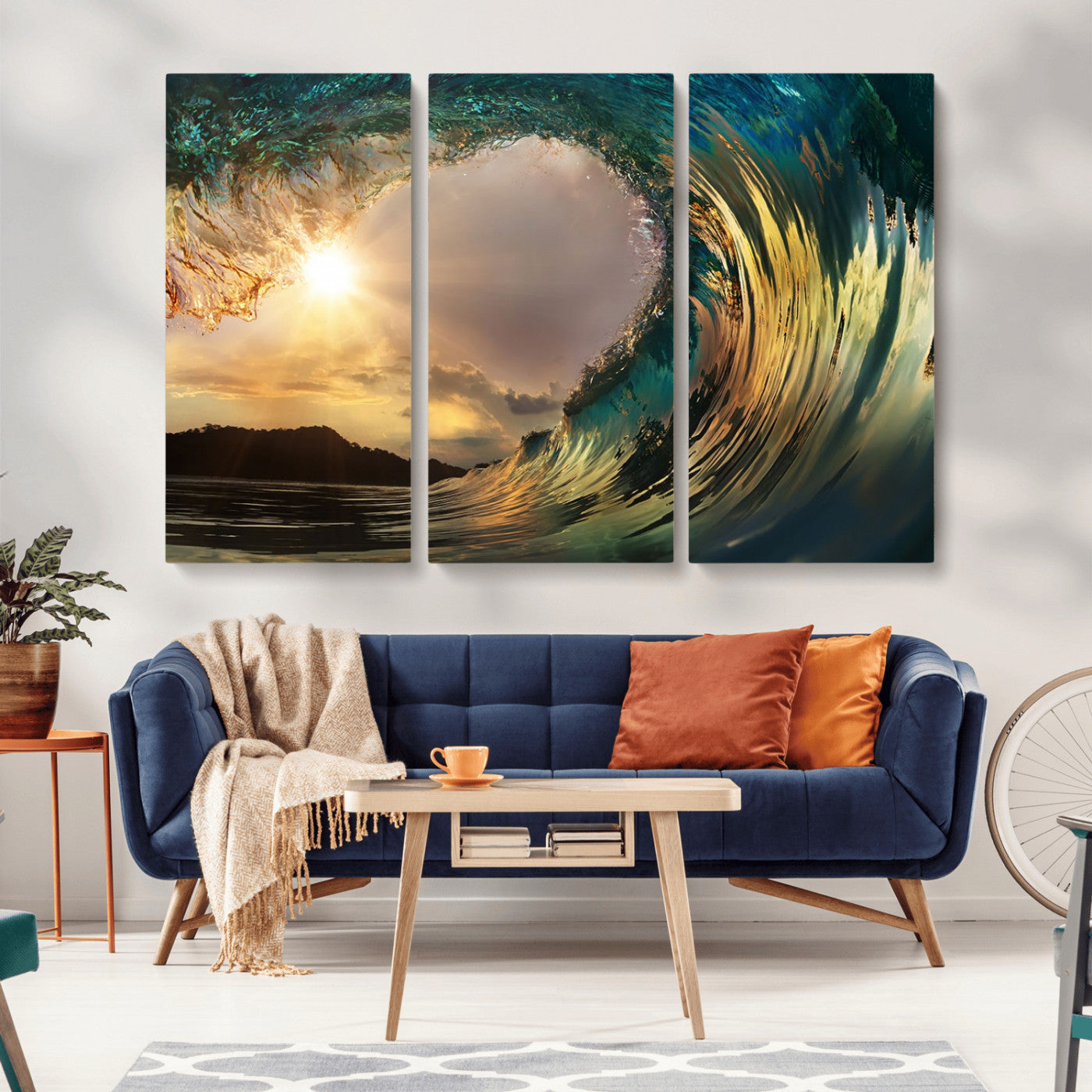 38256-MGV-CV-36X24-Ocean Wave Wall Art – Stunning Sunrise Through Curling Wave Canvas Print, Coastal Surf Photography Seascape Decor for Living Room,