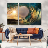 38256-MGV-CV-36X24-Ocean Wave Wall Art – Stunning Sunrise Through Curling Wave Canvas Print, Coastal Surf Photography Seascape Decor for Living Room,