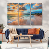 41572-MGV-CV-36X24-Sunset Beach Wall Art – Ocean Waves and Palm Trees Canvas Print, Tropical Coastal Sunset Seascape Decor for Living Room, Bedroom