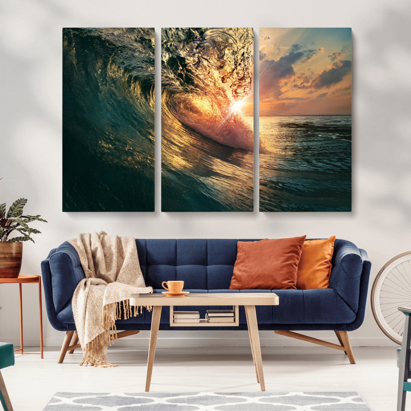 55359-MGV-CV-36X24-Radiant Ocean Wave Wall Art – Panoramic Surf Canvas Print, Vibrant Sunset Beach Decor for Home, Office or Man Cave