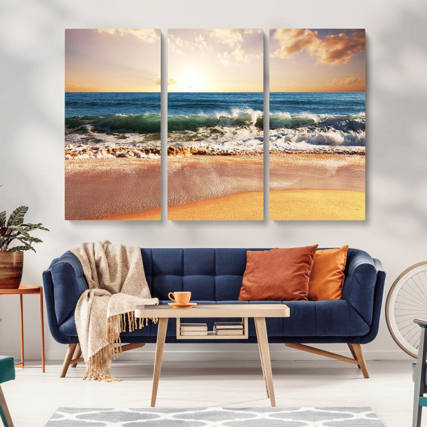 79005-MGV-CV-36X24-Golden Sunrise Ocean Waves Wall Art – Panoramic Seashore Canvas Print, Calming Coastal Decor for Home, Office or Relaxation Space