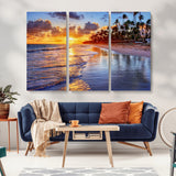 19917-MGV-CV-36X24-Tropical Sunset Beach Wall Art – Panoramic Palm Trees and Ocean Canvas Print, Vibrant Coastal Decor for Living Room, Office or Man