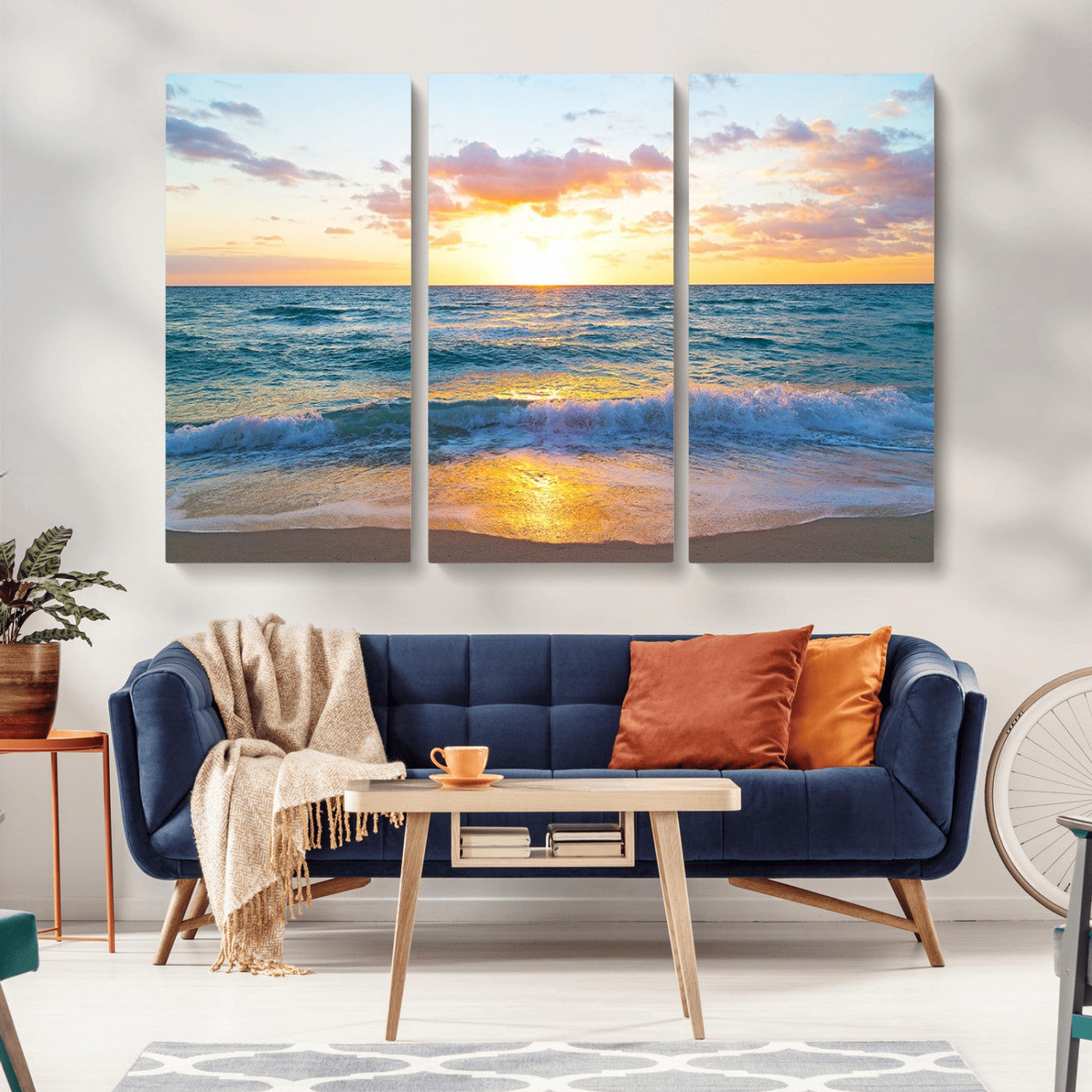 78006-MGV-CV-36X24-Golden Sunrise Ocean Wall Art – Panoramic Beach Waves Canvas Print, Coastal Seascape Artwork for Living Room, Bedroom, Office, or