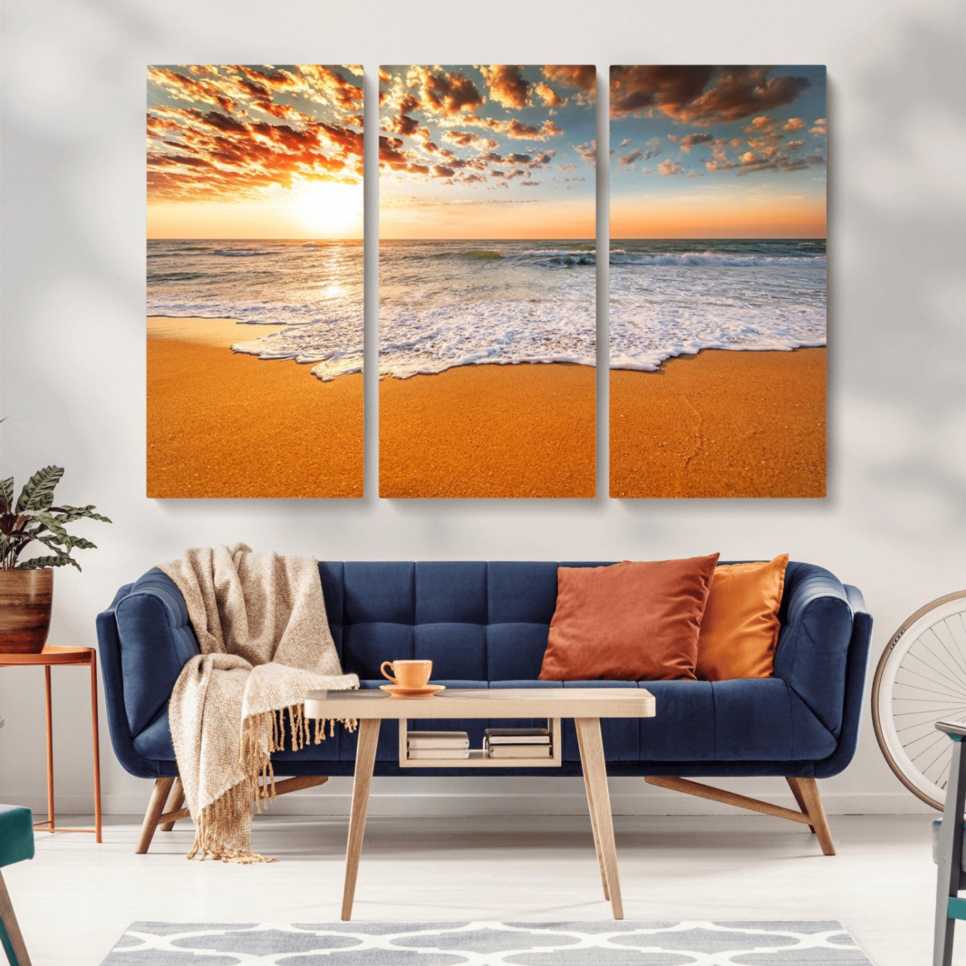 15399-MGV-CV-36X24-Golden Sunrise Beach Wall Art – Ocean Waves on Sandy Shore Canvas Print, Coastal Seascape Decor for Living Room or Bedroom