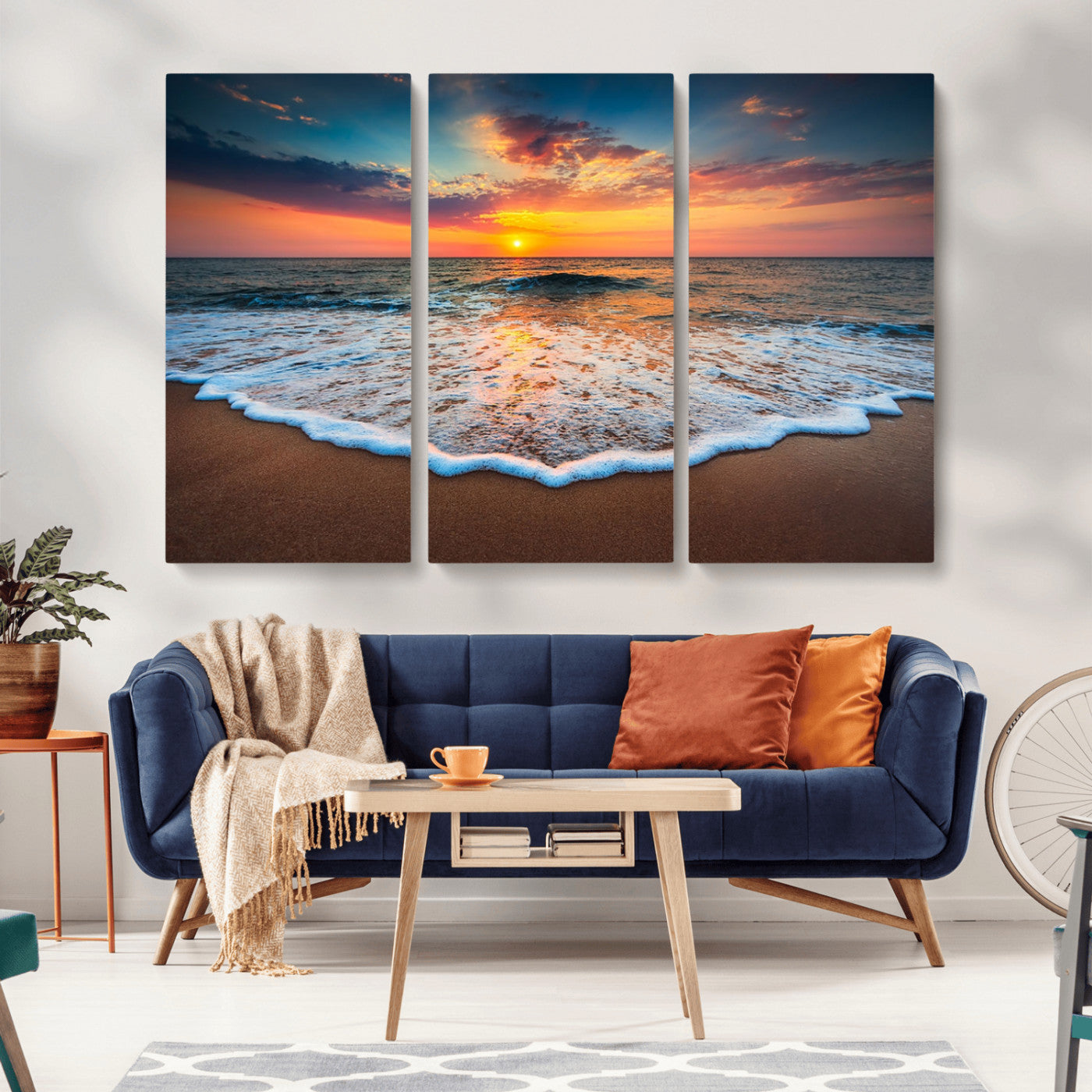 16110-MGV-CV-36X24-Ocean Sunset Wall Art – Vibrant Beach Waves and Horizon Canvas Print, Relaxing Coastal Seascape Decor for Living Room or Bedroom