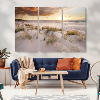 61246-MGV-CV-36X24-Coastal Sand Dunes Wall Art – Serene Beach Sunset Canvas Print with Grasses and Ocean View, Tranquil Seaside Decor for Living Room