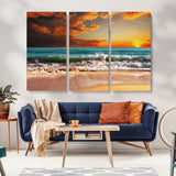 72948-MGV-CV-36X24-Ocean Sunset Wave Wall Art – Dramatic Seascape Canvas Print with Golden Sky and Crashing Waves, Coastal Beach Decor for Living