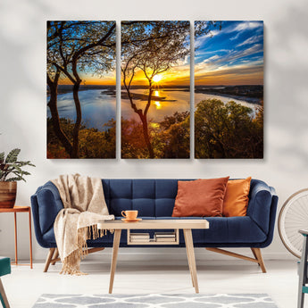 71863-MGV-CV-36X24-Lake Sunset Wall Art – Scenic Nature Canvas Print with Trees and Golden Sky, Serene Landscape Decor for Living Room, Bedroom or