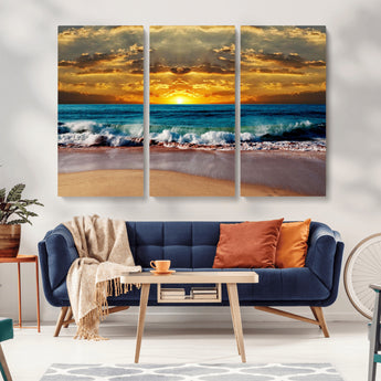 83389-MGV-CV-36X24-Ocean Sunrise Wall Art – Vibrant Beach Waves Canvas Print, Coastal Seascape Decor for Living Room or Office