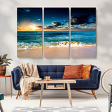 88985-MGV-CV-36X24-Ocean Sunset Wall Art – Tranquil Beach Waves Canvas Print, Coastal Seascape Decor for Living Room or Office