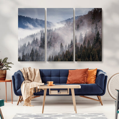 18459-MGV-CV-36X24-Misty Pine Forest Wall Art – Serene Mountain Landscape Canvas Print, Tranquil Nature Artwork for Living Room, Bedroom, Cabin or
