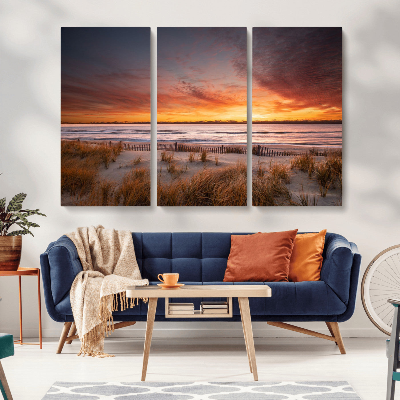 90176-MGV-CV-36X24-Beach Sunset Wall Art – Coastal Sand Dune Canvas Print with Ocean Waves and Dramatic Sky, Seaside Landscape Decor for Living Room