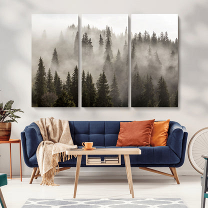 62862-MGV-CV-36X24-Misty Forest Wall Art – Tranquil Pine Tree Canvas Print with Mountain Fog, Nature Landscape Artwork for Living Room, Bedroom, or