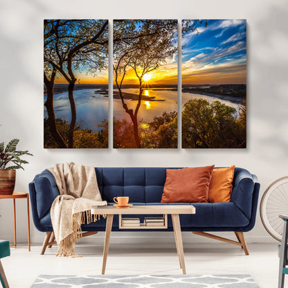 66839-MGV-CV-36X24-Lake Sunset Wall Art – Golden Hour Canvas Print with Trees and Water Reflection, Scenic Landscape Photography for Living Room,