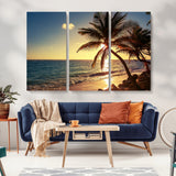 82710-MGV-CV-36X24-Palm Tree Sunset Beach Wall Art – Tropical Ocean Canvas Print, Coastal Paradise Seascape Decor for Living Room or Office Wall