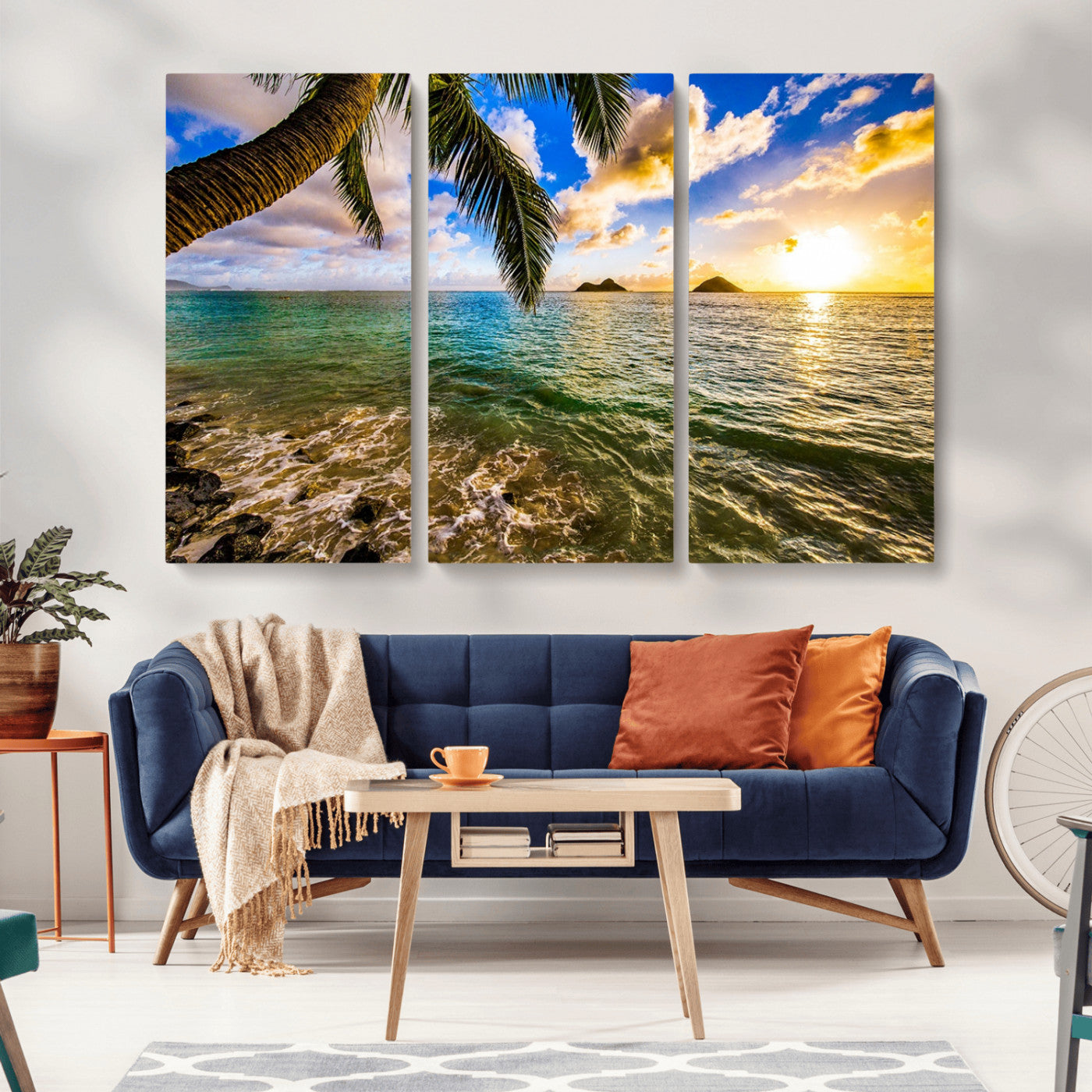 68606-MGV-CV-36X24-Tropical Palm Tree Ocean Wall Art – Sunset Beach Seascape Print, Coastal Paradise Decor for Living Room or Office