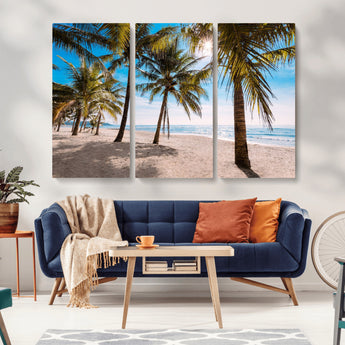 98175-MGV-CV-36X24-Tropical Palm Beach Wall Art – Relaxing Ocean Shore Canvas Print with Palm Trees, Coastal Summer Decor for Living Room, Bedroom or