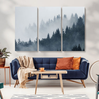 23671-MGV-CV-36X24-Misty Forest Wall Art – Serene Foggy Pine Trees Landscape Canvas Print, Tranquil Nature Decor for Living Room, Bedroom or Office