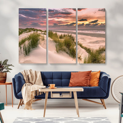 60570-MGV-CV-36X24-Beach Sunset Wall Art – Coastal Sand Dunes and Ocean Horizon Canvas Print, Tranquil Seascape Photography Decor for Living Room or