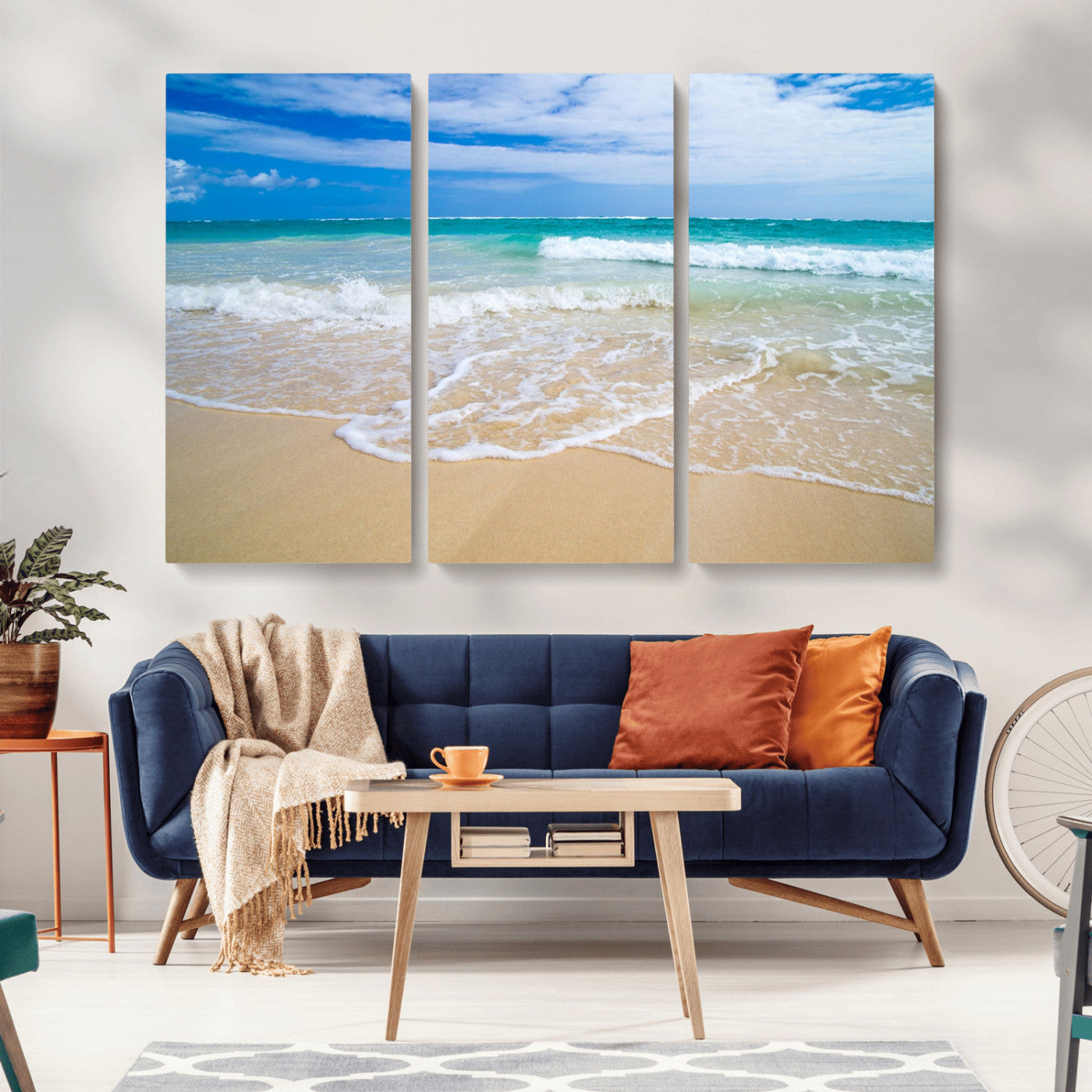 20660-MGV-CV-36X24-Ocean Wave Beach Wall Art – Serene Blue Sea and Sandy Shore Canvas Print, Coastal Landscape Photography Decor for Living Room or