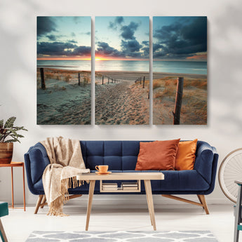 25788-MGV-CV-36X24-Sunset Beach Path Wall Art – Scenic Coastal Dunes and Ocean Canvas Print, Tranquil Seaside Landscape Decor for Living Room or