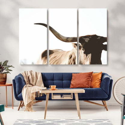35866-MGV-CV-36X24-Texas Longhorn Wall Art – Rustic Western Bull Canvas Print, Farmhouse Animal Photography Decor for Living Room, Office, or Ranch