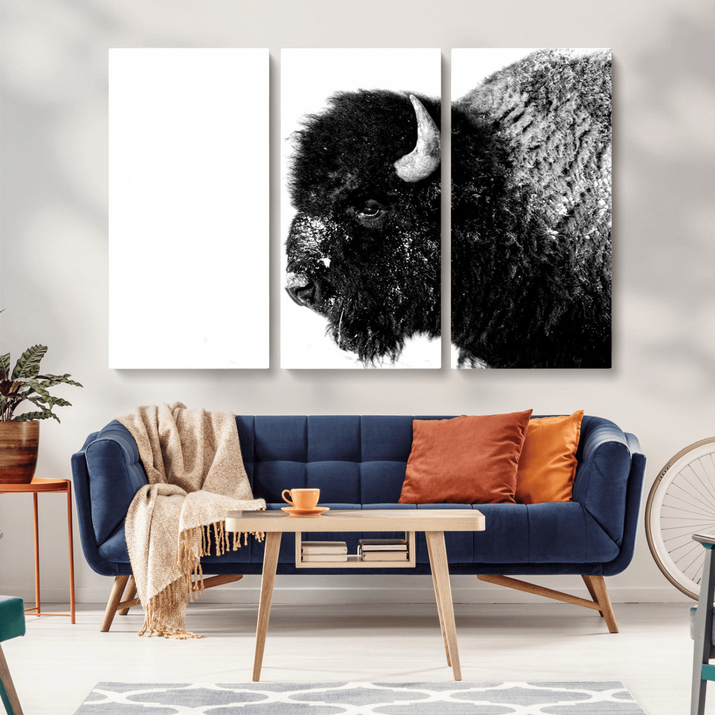 68780-MGV-CV-36X24-Bison Close-Up Wall Art – Black and White Buffalo Canvas Print, Rustic Wildlife Photography Decor for Living Room, Office, or