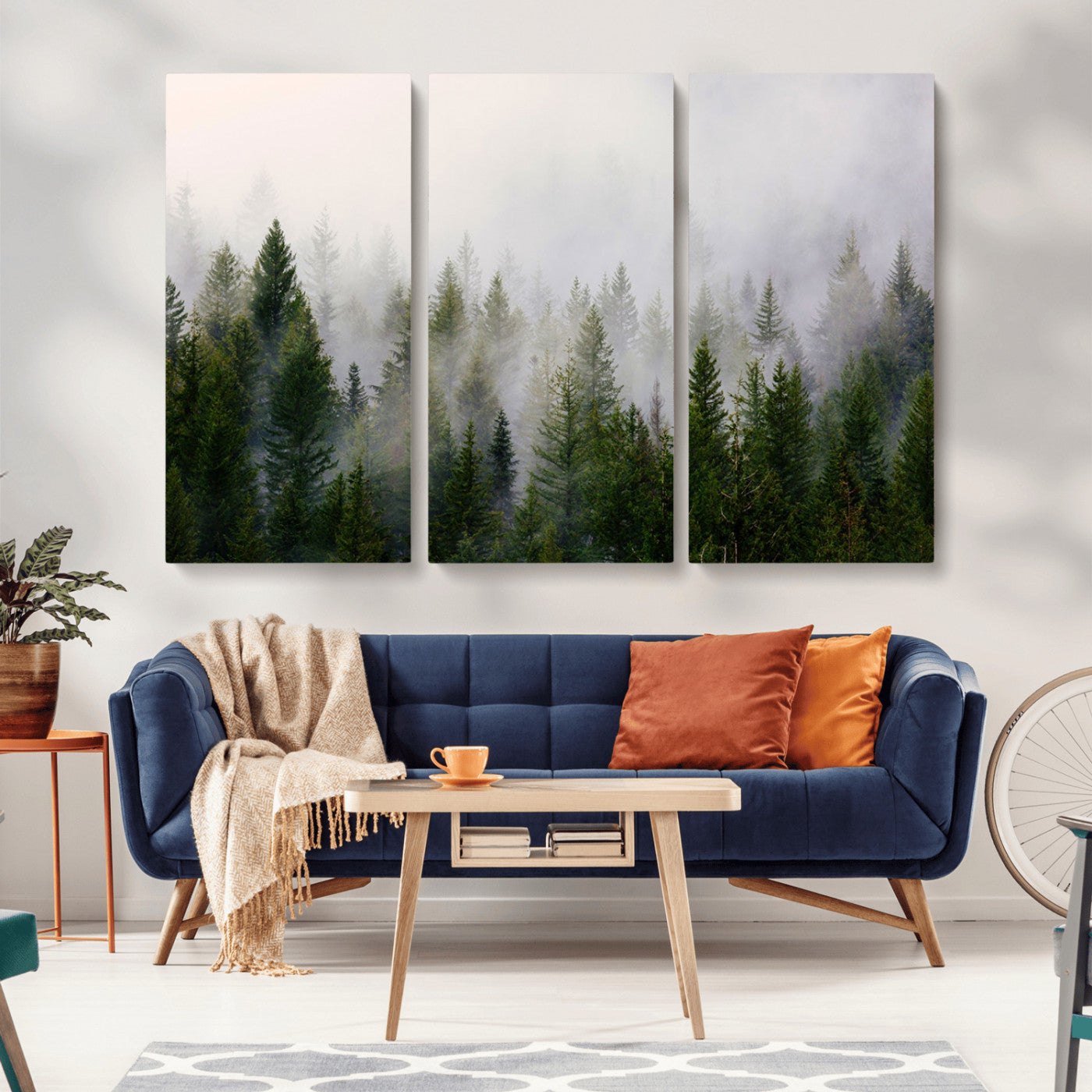 11436-MGV-CV-36X24-Misty Forest Wall Art – Tranquil Evergreen Tree Canvas Print with Foggy Landscape, Nature Inspired Artwork for Bedroom, Living