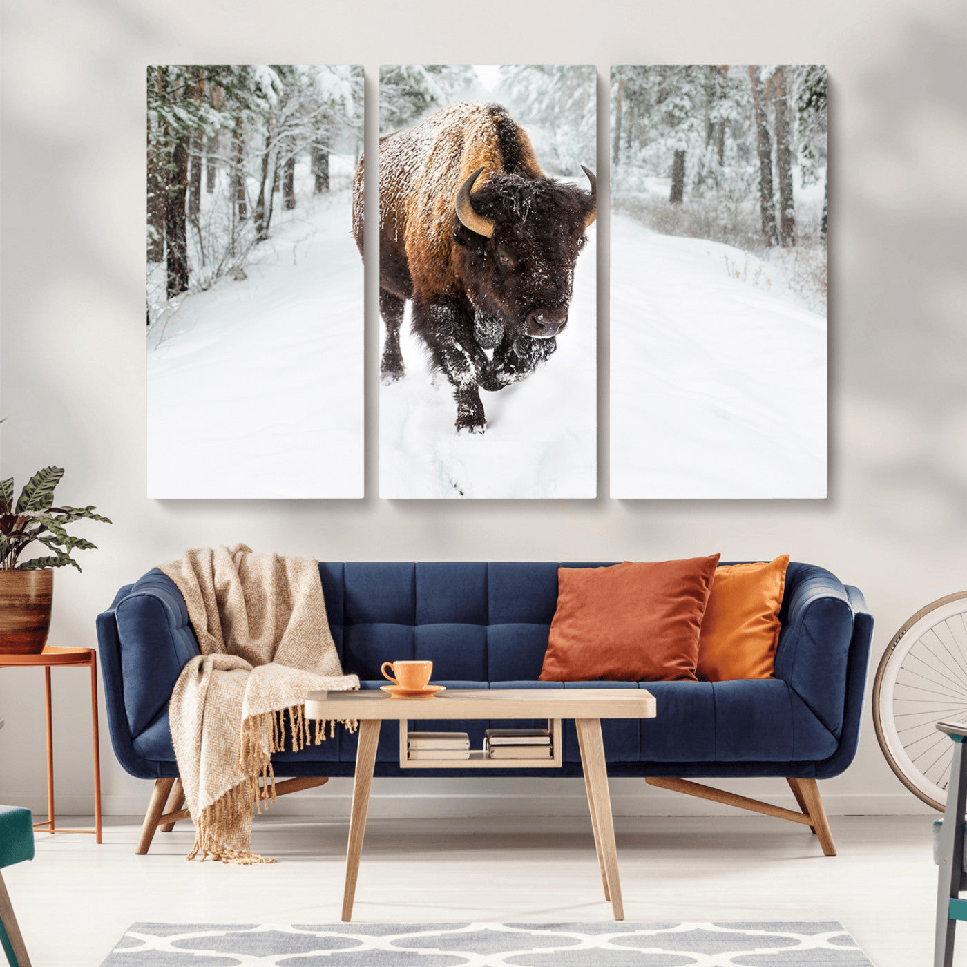 84699-MGV-CV-36X24-Bison in Winter Wall Art – Majestic Buffalo Canvas Print with Snowy Forest Landscape, Rustic Wildlife Artwork for Cabin, Living