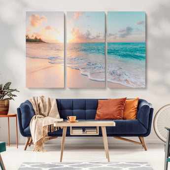 89767-MGV-CV-36X24-Ocean Sunset Wall Art – Serene Beach Canvas Print with Pastel Sky and Waves, Coastal Seascape Artwork for Bedroom, Living Room, or
