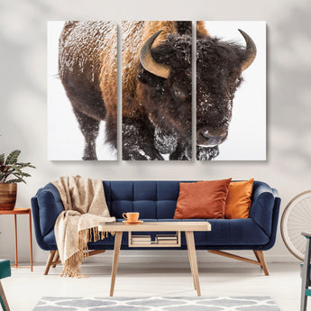 65605-MGV-CV-36X24-Snow Bison Wall Art – Close Up Buffalo Canvas Print, Rustic Western Wildlife Photography, Farmhouse Cabin Lodge Decor for Living