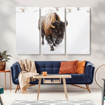 19889-MGV-CV-36X24-Snow Bison Wall Art – Majestic Buffalo Winter Landscape Canvas Print, Rustic Wildlife Photography Decor for Cabin, Lodge, Living
