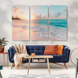 36554-MGV-CV-36X24-Tropical Beach Sunset Wall Art – Ocean Waves and Palm Canvas Print, Coastal Seascape Photography Decor for Living Room, Bedroom,