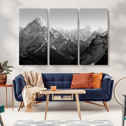 10775-MGV-CV-36X24-Snow Capped Mountain Wall Art – Black and White Canvas Print of Majestic Peaks, Nature Landscape Photography for Office, Bedroom,