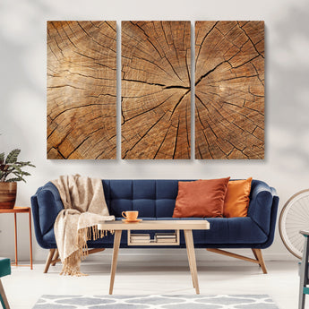 61710-MGV-CV-36X24-Tree Rings Wall Art – Rustic Wood Grain Canvas Print of Tree Trunk Cross Section, Nature Inspired Decor for Cabin, Office, Living