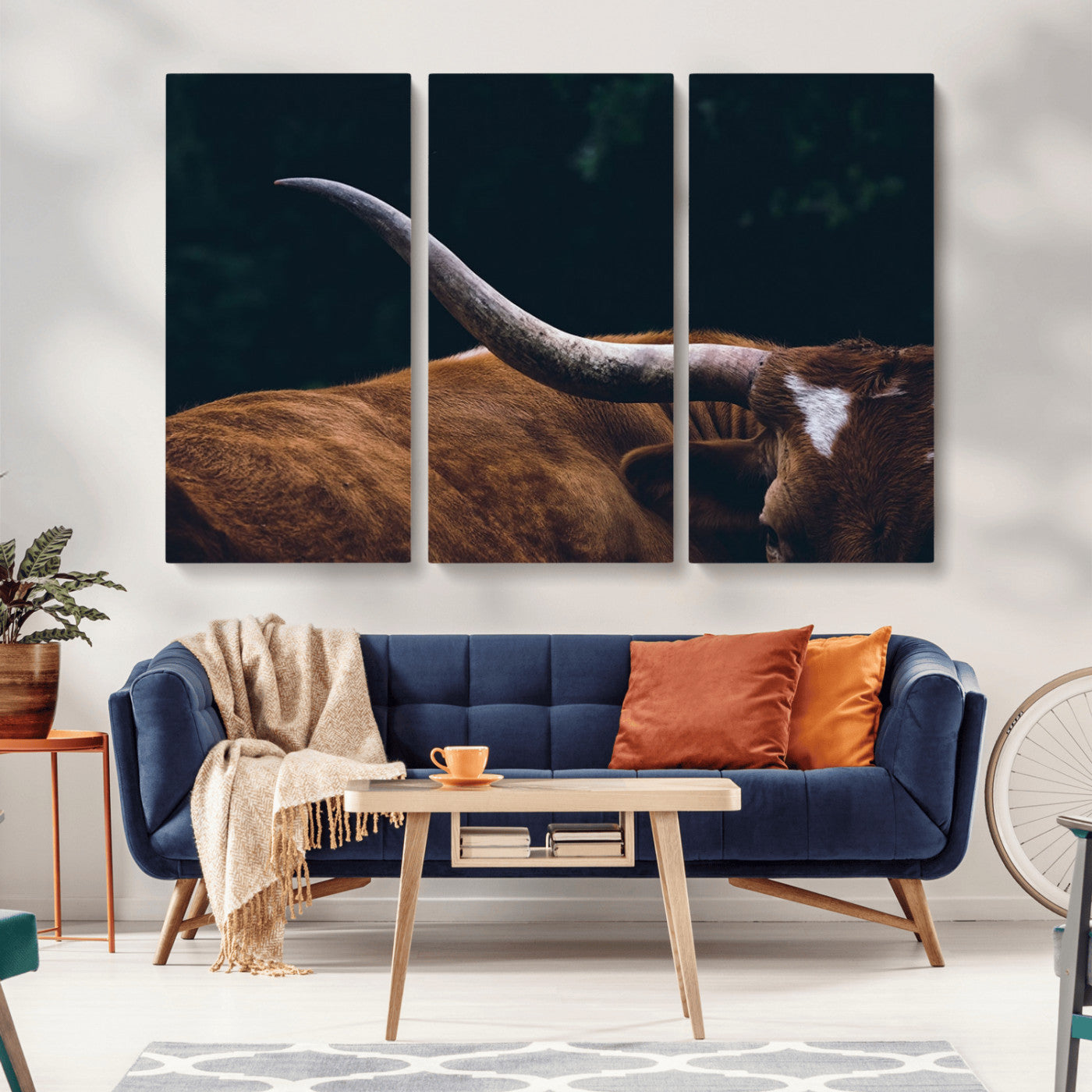 55197-MGV-CV-36X24-Texas Longhorn Wall Art – Rustic Western Bull Horn Canvas Print and Farmhouse Country Animal Decor for Living Room, Office or