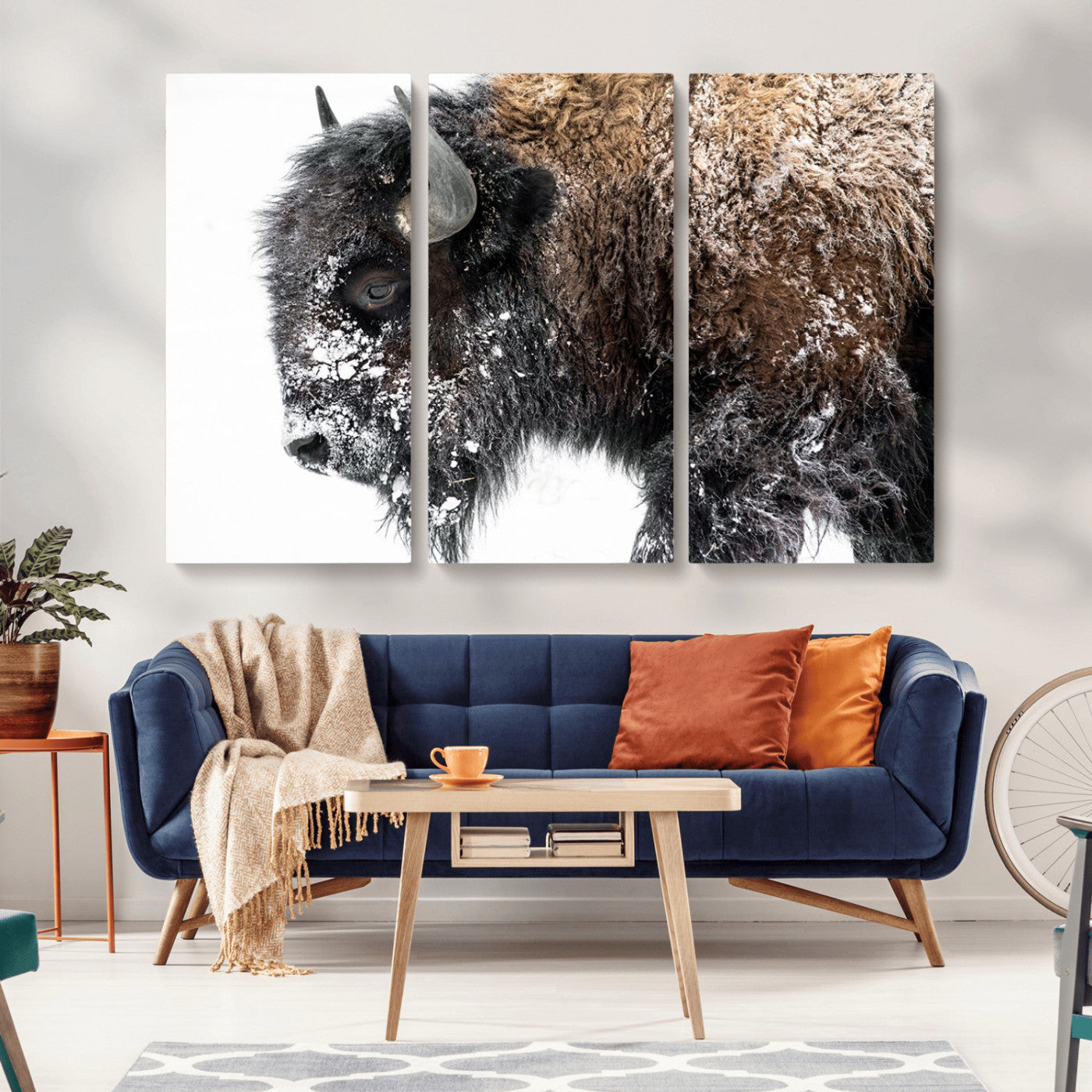 24304-MGV-CV-36X24-Bison Wall Art Canvas Print, Framed Winter Bison Art Picture Print, Snowy Buffalo Perfect Rustic Farmhouse Decor Artwork