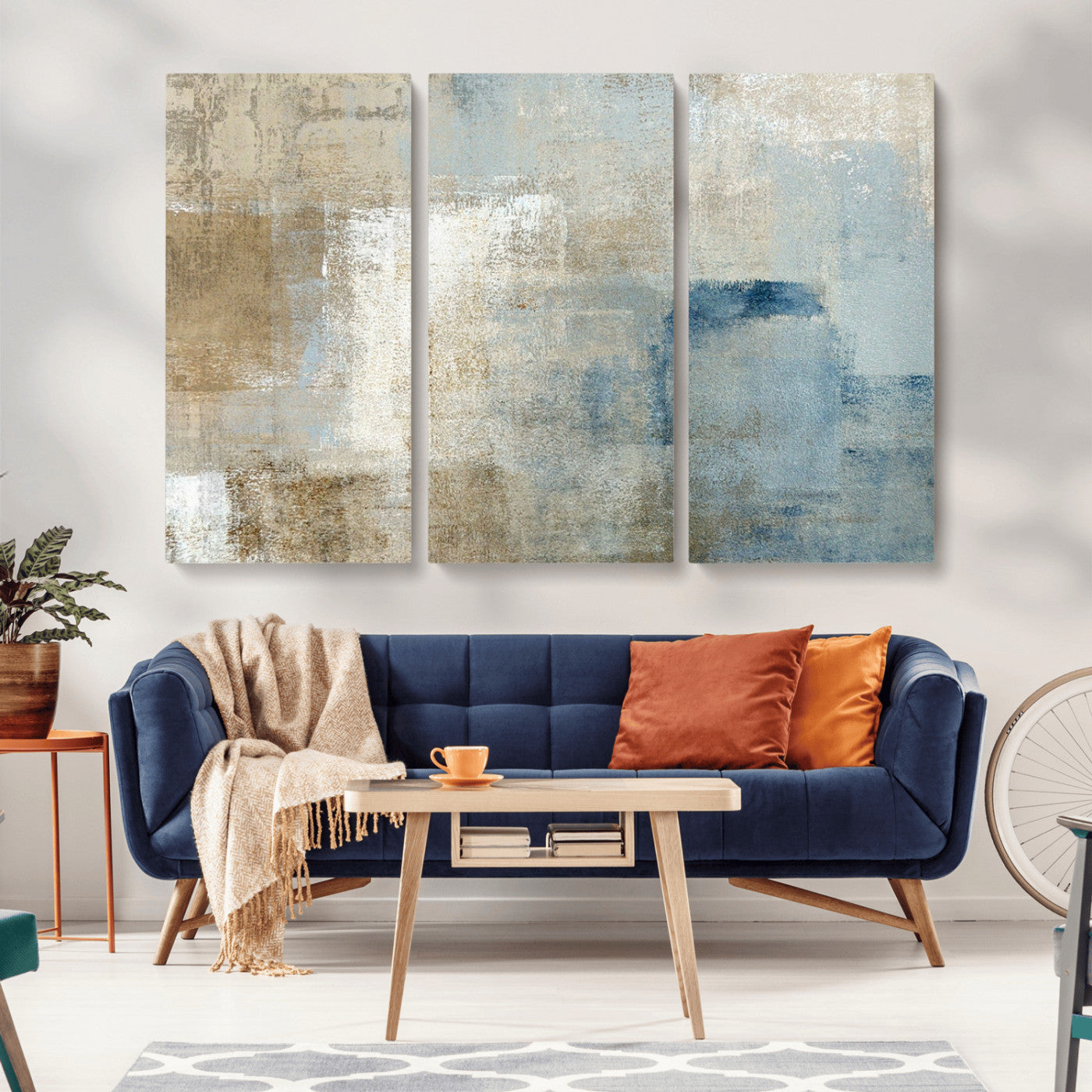 38126-MGV-CV-36X24-Neutral Abstract Wall Art – Modern Beige and Blue Canvas Print and Minimalist Textured Painting for Living Room, Bedroom or Office