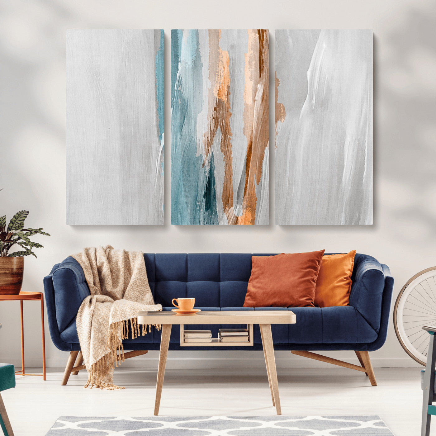 66154-MGV-CV-36X24-Abstract Brushstroke Wall Art – Modern Teal and Gold Canvas Print, Minimalist Contemporary Painting for Living Room, Bedroom, or