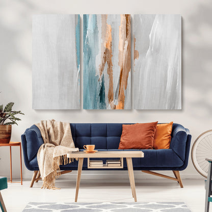 66154-MGV-CV-36X24-Abstract Brushstroke Wall Art – Modern Teal and Gold Canvas Print, Minimalist Contemporary Painting for Living Room, Bedroom, or