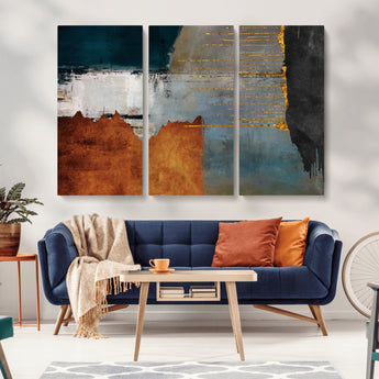 35026-MGV-CV-36X24-Abstract Canvas Wall Art – Modern Teal, Rust, Black and Gold Textured Painting, Contemporary Decor for Living Room, Bedroom or