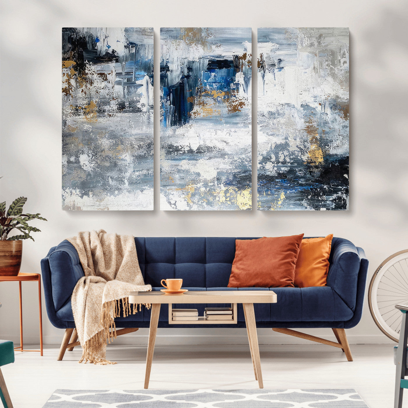 59716-MGV-CV-36X24-Abstract Blue and Gold Wall Art – Modern Textured Canvas Print, Contemporary Painting for Living Room, Bedroom, or Office Decor