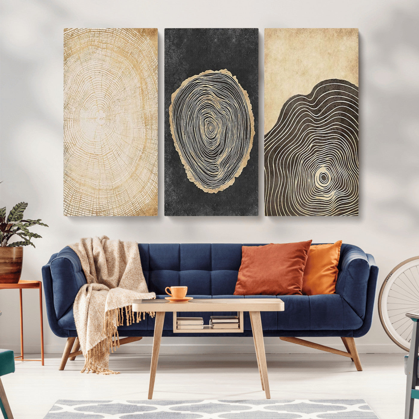 77785-MGV-CV-36X24-Tree Ring Abstract Wall Art – Rustic Wood Growth Pattern Canvas Prints, Modern Nature-Inspired Decor for Living Room or Office