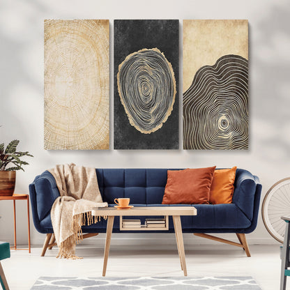 77785-MGV-CV-36X24-Tree Ring Abstract Wall Art – Rustic Wood Growth Pattern Canvas Prints, Modern Nature-Inspired Decor for Living Room or Office